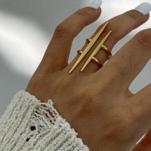 18k Gold Platef  Double Spike Ring